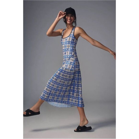 Anthropologie Dhruv Kapoor Plaid Mesh Midi Dress in Blue Size S - Picture 13 of 14